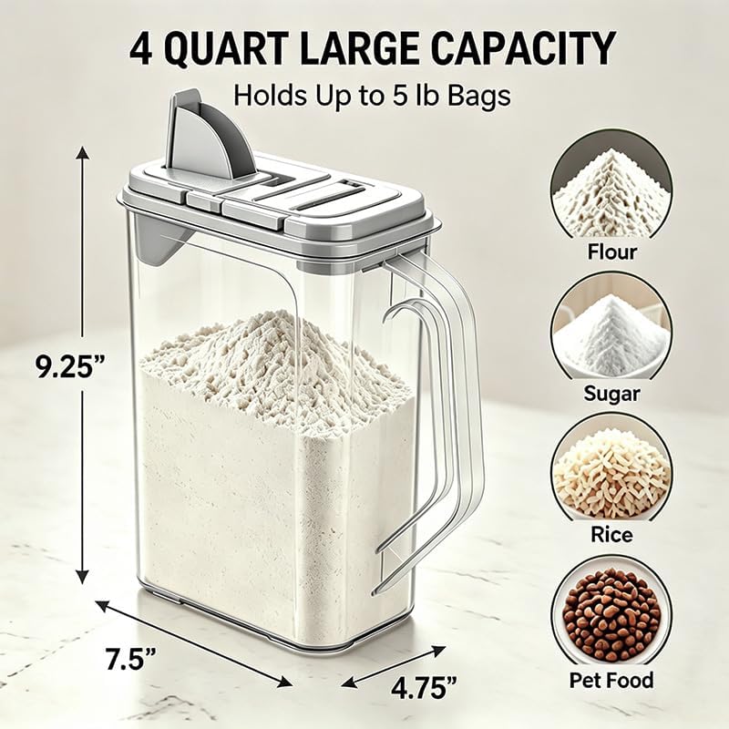 Cereal Containers Storage, Airtight 4 Quart Plastic Pantry Containers