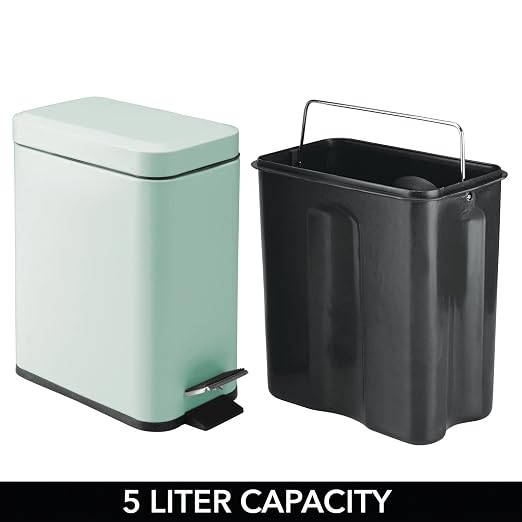 mDesign Small Modern 1.3 Gallon Rectangle Metal Lidded Step Trash Can, Compact - Image 4