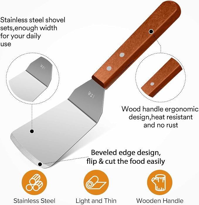 Metal Spatula Set for Kitchen Use, Wood Handle Wok Flat Top Grill Griddle - Image 4