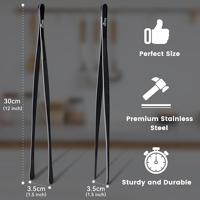 HOTEC Kitchen Tweezers Tongs Stainless Steel Professional Chef Tweezers - Image 2