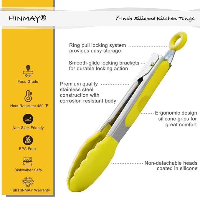 HINMAY Small Appetizer Tongs 7-Inch Silicone Tipped Kitchen Tongs - Image 2