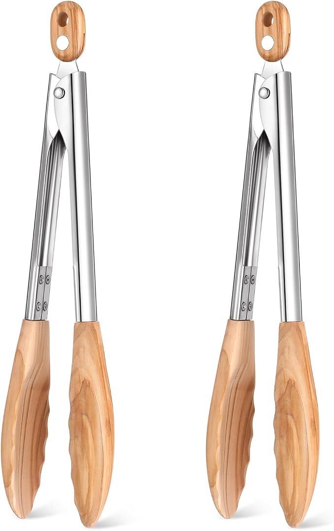 Baderke 2 Pcs Olive Wooden Kitchen Tongs by Baderke