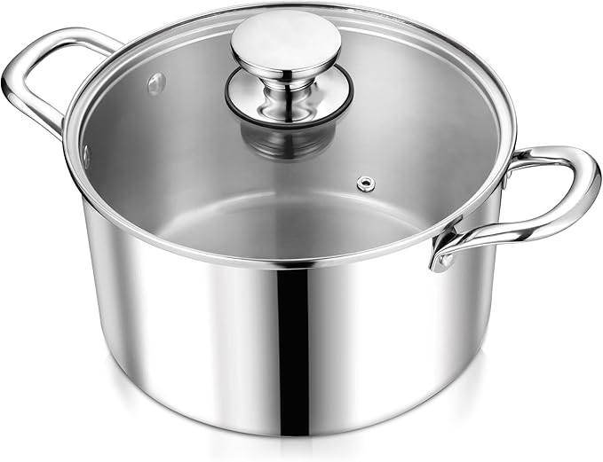 P&P CHEF 6 Quart Tri-Ply Stainless Steel Stock Pot, 6 Qt Stockpot Pasta Cooking by PPCHEF