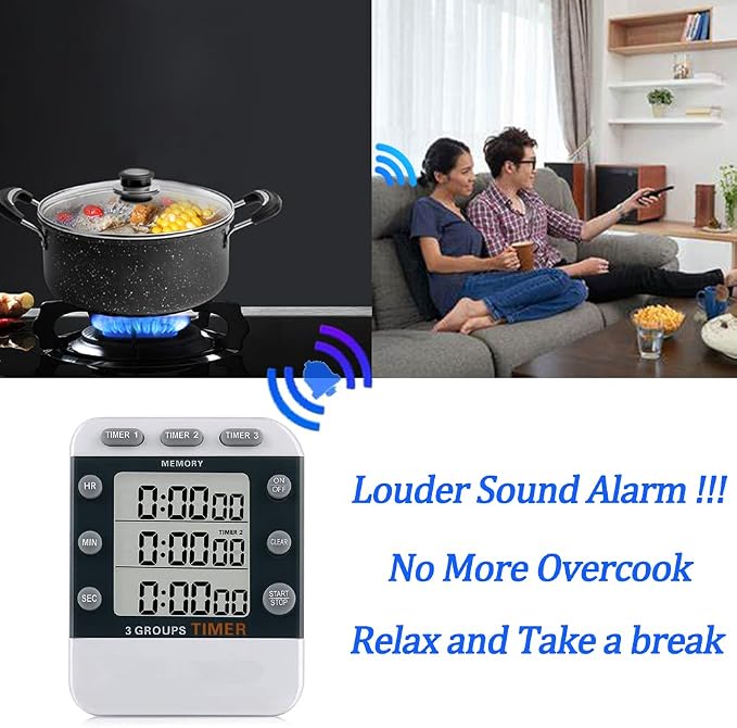 Digital Dual Kitchen Timer for Cooking, 3 Channels Count Down/up Triple Multi - Image 6