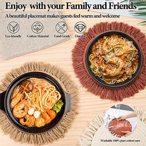 13 Inch Round Cotton Placemat Set of 4 Boho Placemats Table Mats Woven