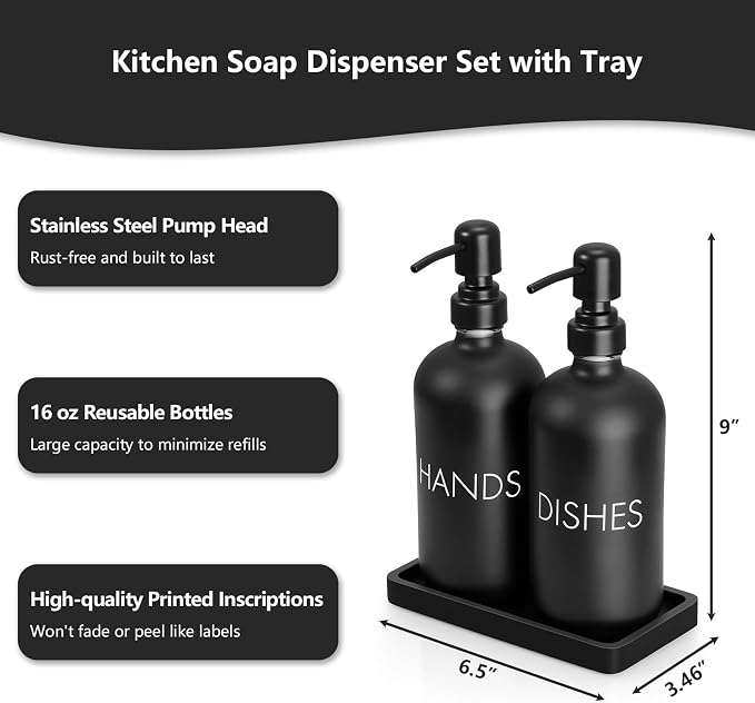 Black Dish and Hand Soap Dispenser Set - Image 3