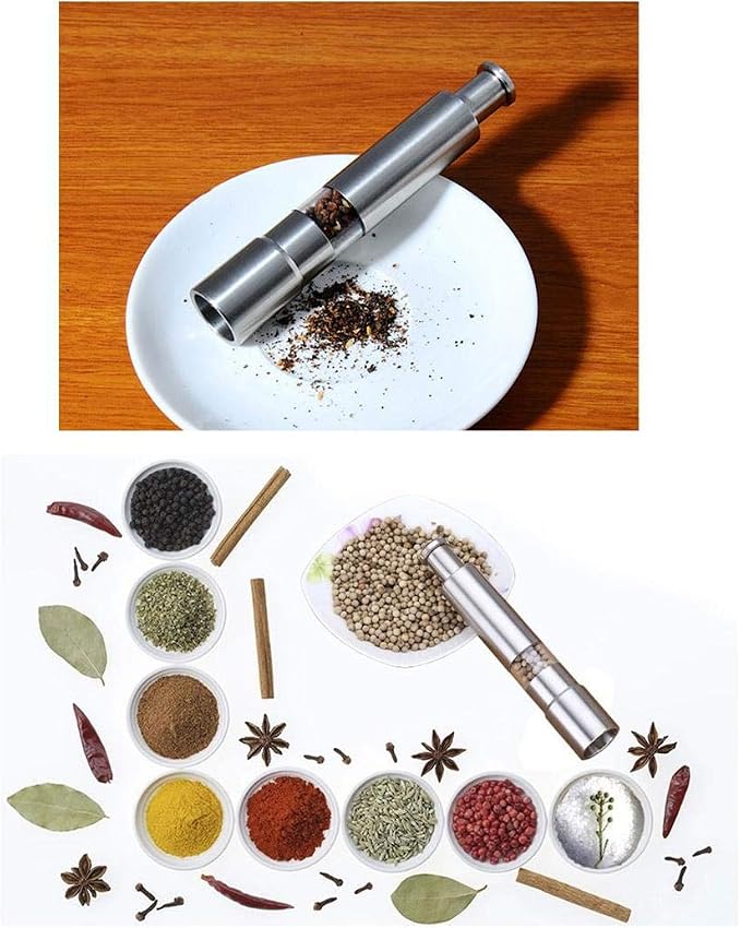 Salt and Pepper Grinder Set of 2, Stainless Steel Push Button Grinder Modern - Image 7