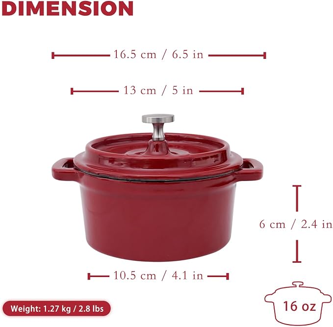 Flavehc Mini Cocotte 16 oz Mini Dutch Oven 0.5 qt. Cast Iron Garlic Roaster - Image 3