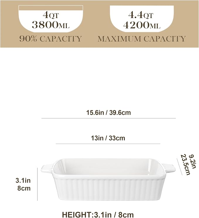 MALACASA 4.4 QT Baking Dish, 9x13 Large Casserole Dish - Image 2