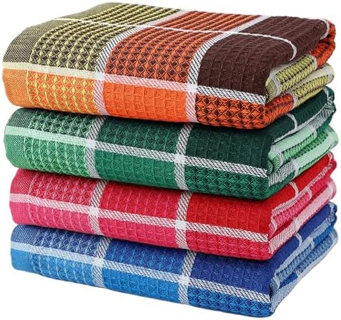 Bright Large Kitchen Towels, 4-Pack, 16 Inch x 26 Inch Buffalo Check