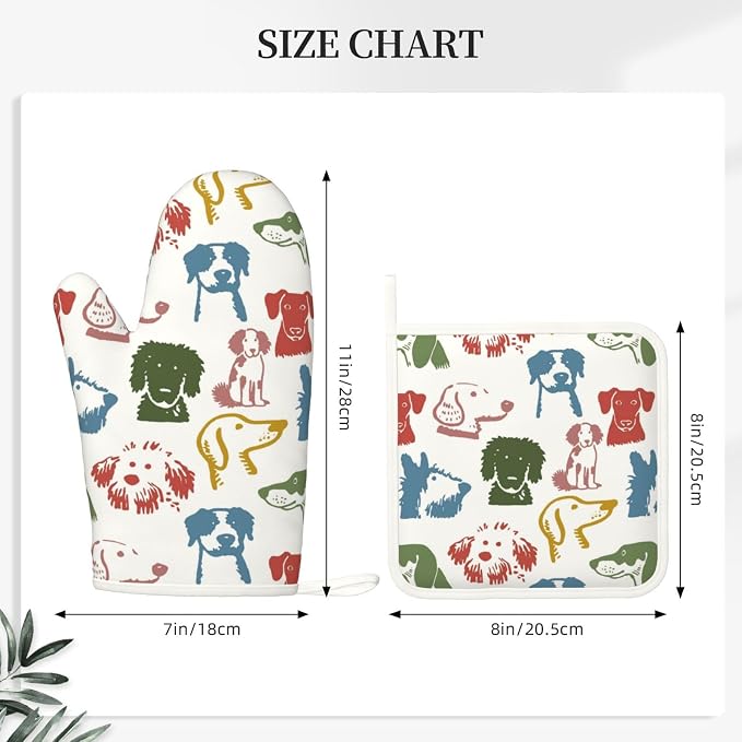 Cute Colorful Dog Puppy Silicone Oven Mitts Pan Mats Set of 2, Heat Resistant - Image 3