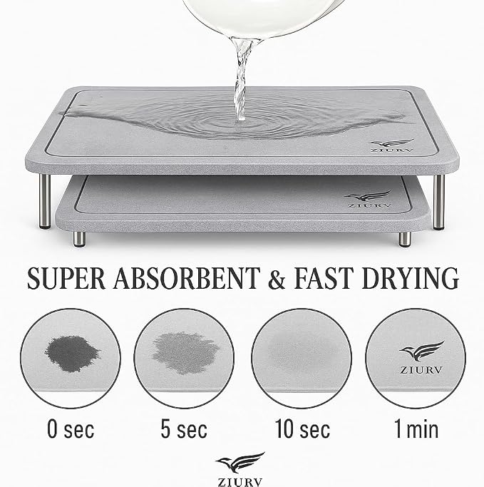 6 PCS Stone Drying Mat Set for Kitchen Counter, 2 Large Diatomaceous Earth Dish - Image 2
