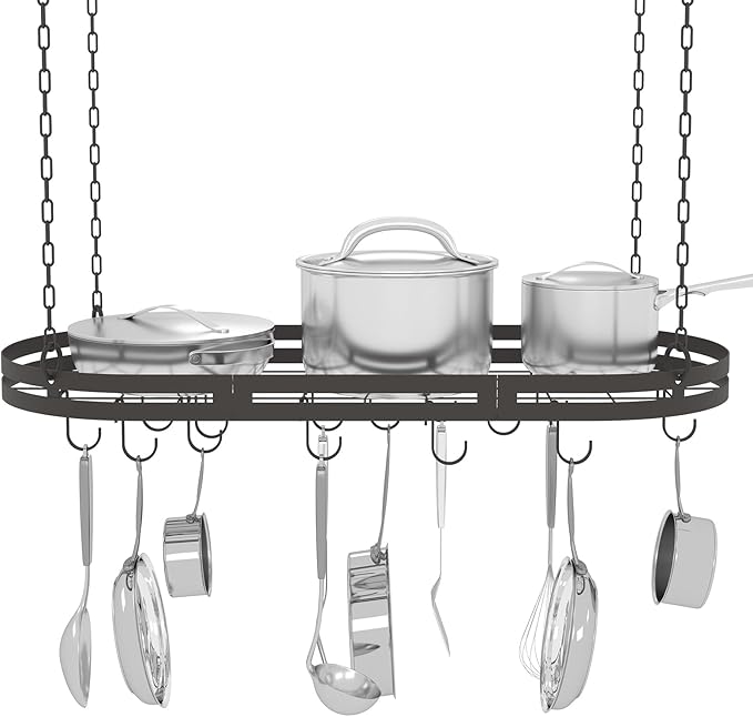 33” Hanging Pot Rack Ceiling Mount, Oval Pots and Pans Hanging Rack, Ceiling by TICKCACY-EnrichYourLife