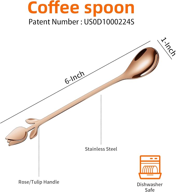 Rose Gold Tulip/Rose Handle 12-Pcs Mini Coffee Spoons Set - Image 2