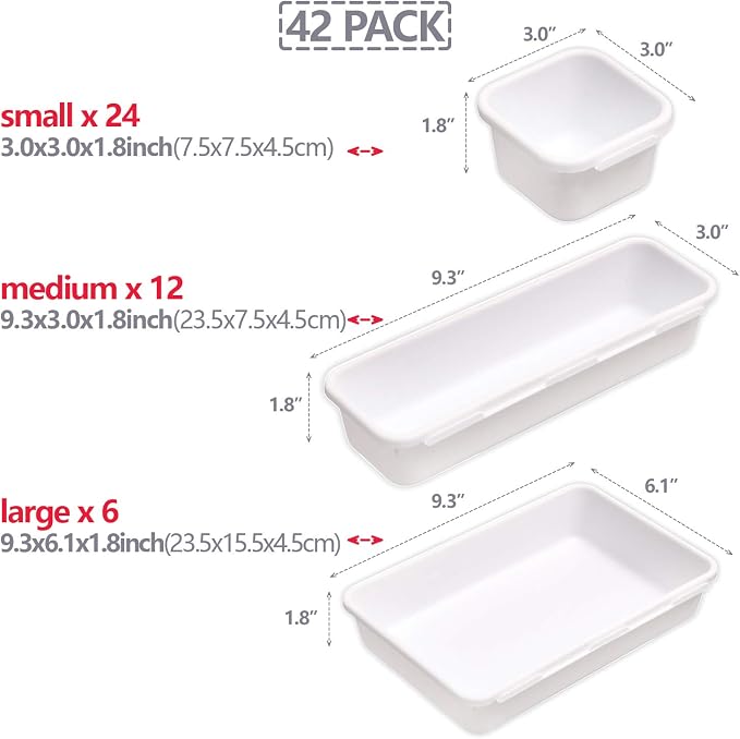 TENABORT 42 Pack Interlocking Desk Drawer Organizer Tray Dividers Plastic - Image 2