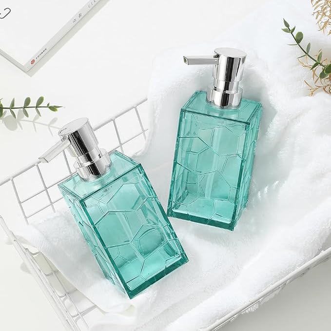 2 Pack Clear Teal Blue Rust Proof Soap Dispenser, Acrylic Plastic Hand Soap - Image 6
