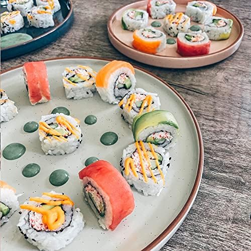 MORA Ceramic Flat Dinner Plates Set of 6, 10.5 in High Edge Dish Set