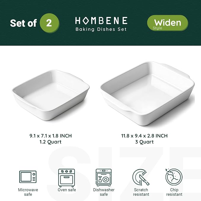 HOMBENE Casserole Dish Set for 2, Ceramic Baking Pan, Ceramic Baking Dish - Image 2