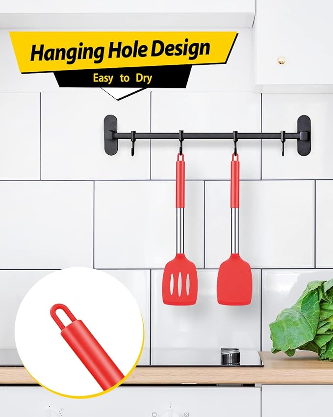 Pack of 2 Silicone Solid Turner, Non Stick Slotted Kitchen Spatulas, High Heat - Image 4