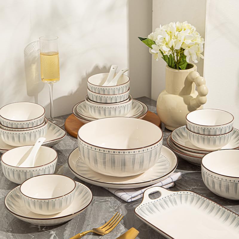 Ceramic Dinnerware Set, Series Kavara Ⅱ, (Blue Stripes)