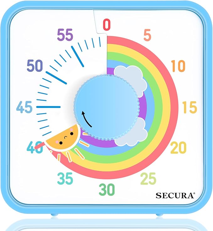 Secura 60-Minute Visual Timer, 7.5 Inch Magnetic Rainbow Countdown Timer by Secura