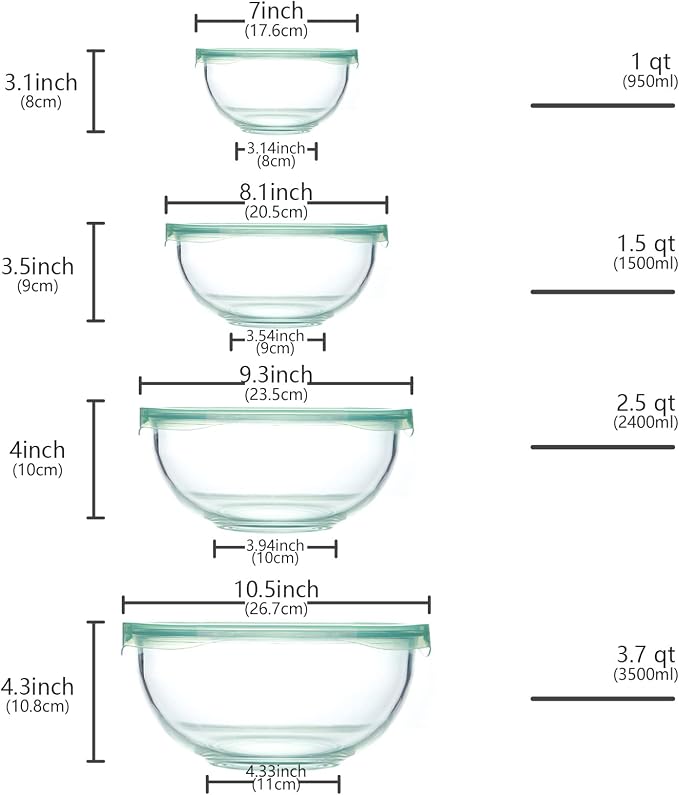 Luvan Glass Mixing Bowl with Airtight Lids, 8-piece Kitchen Salad Bowls Clear - Image 2