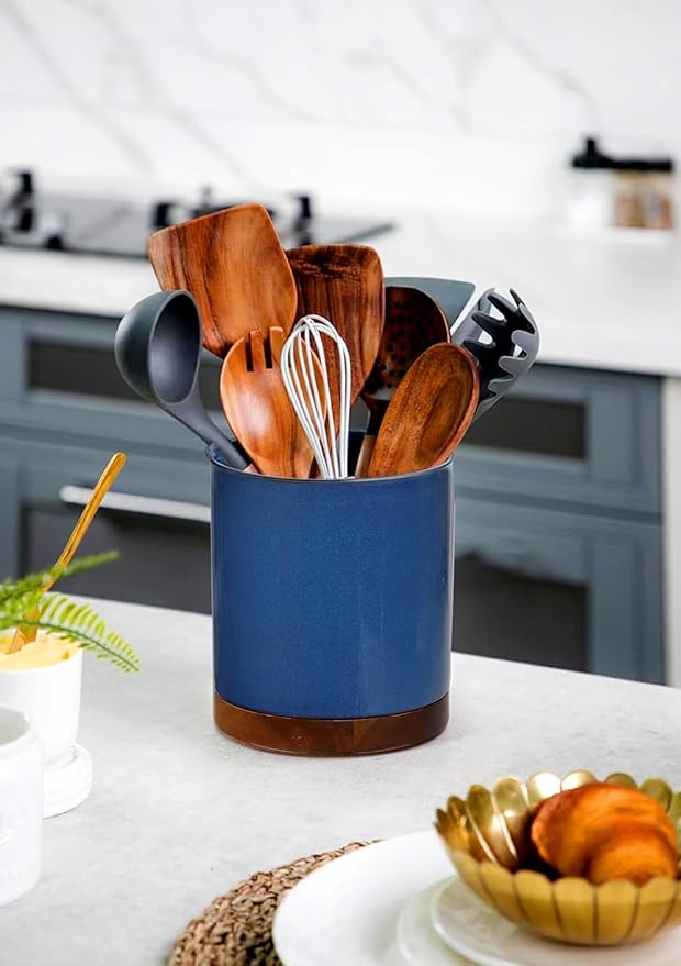 Nucookery 360°Rotating Utensil Holder, 7.2" Large Utensil Crock, Farmhouse - Image 6