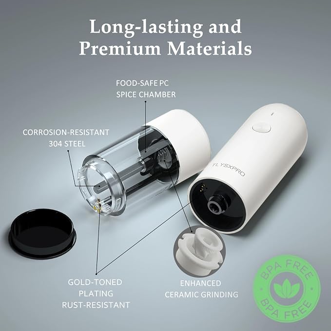 Electric Salt and Pepper Grinder Set, USB Rechargeable, Automatic Salt and - Image 3
