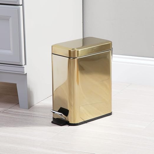mDesign Small Modern 1.3 Gallon Rectangle Metal Lidded Step Trash Can, Compact - Image 3
