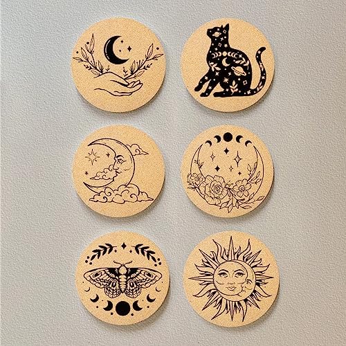 Coasters for Drinks with Holder Set of 6, Vintage Sun Moon Absorbent