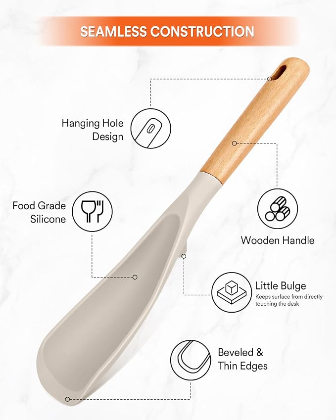 Cooking Spoon and Rice Scooper for Nonstick Cookwares, Wood Handle Spoon for - Image 3