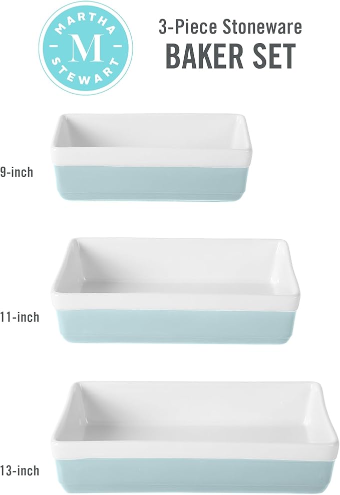 MARTHA STEWART 3-Piece Oven to Table Stoneware Bakeware Set – Baking Dish & - Image 3