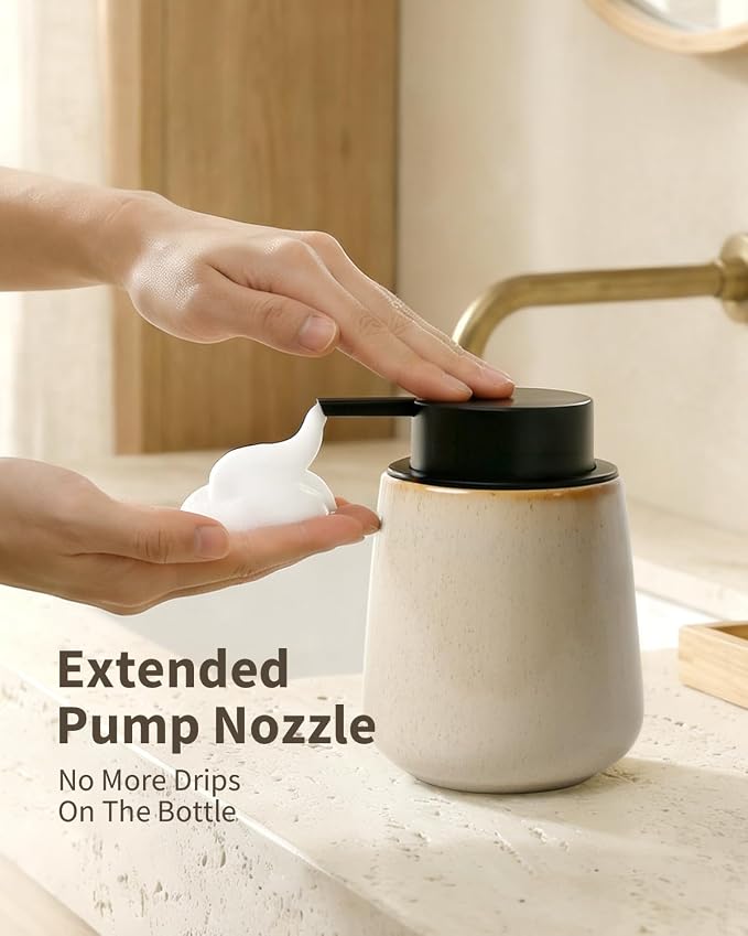 Bosilunlife Ceramic Foaming Soap Dispenser - 12Oz Bathroom Countertop Kitchen - Image 3