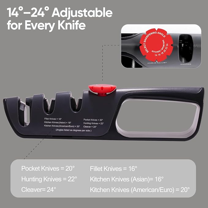 USELUCK Knife Sharpener, 6 Adjustable Sharpening Angles, Diamond-Coated Ceramic - Image 3
