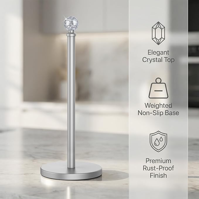 Paper Towel Holder Countertop Silver, Unique Silver Ball Decor, Brass Paper - Image 4