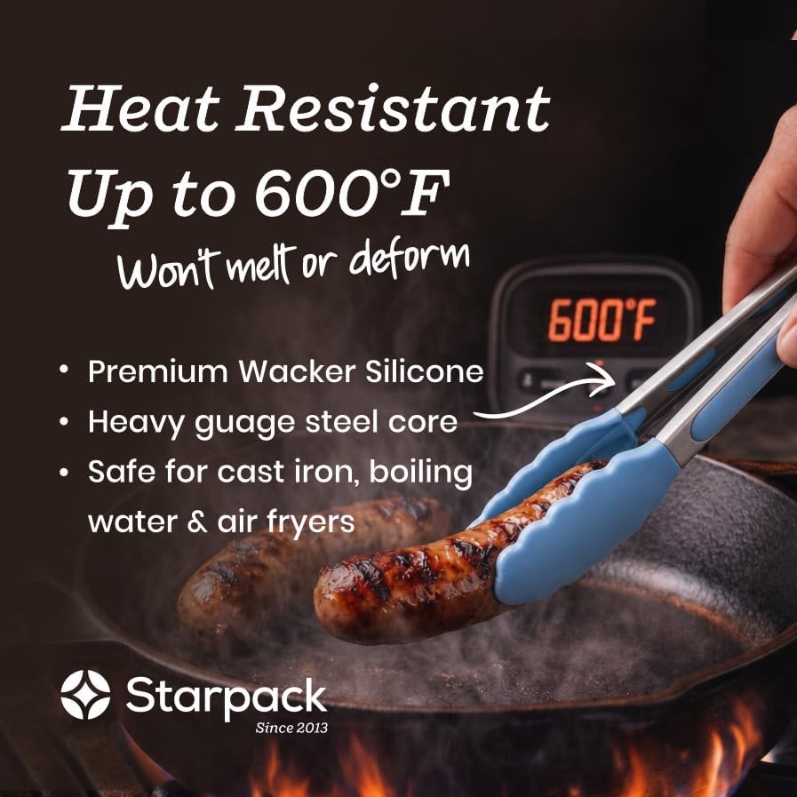 Starpack Get a Grip Silicone Kitchen Tongs (2-Pack, 9" + 12") - LFGB