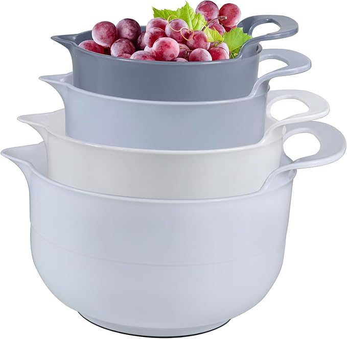 Mixing Bowls - 4 Piece Nesting Plastic Mixing Bowl Set - Non Slip Bottom and by Cheeren