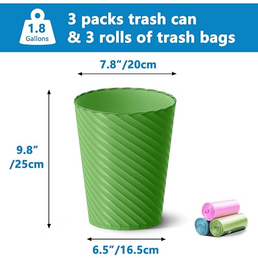 Lysam Bathroom Trash Can, 3 Pack 1.8 Gallons Small Trash Can - Image 3