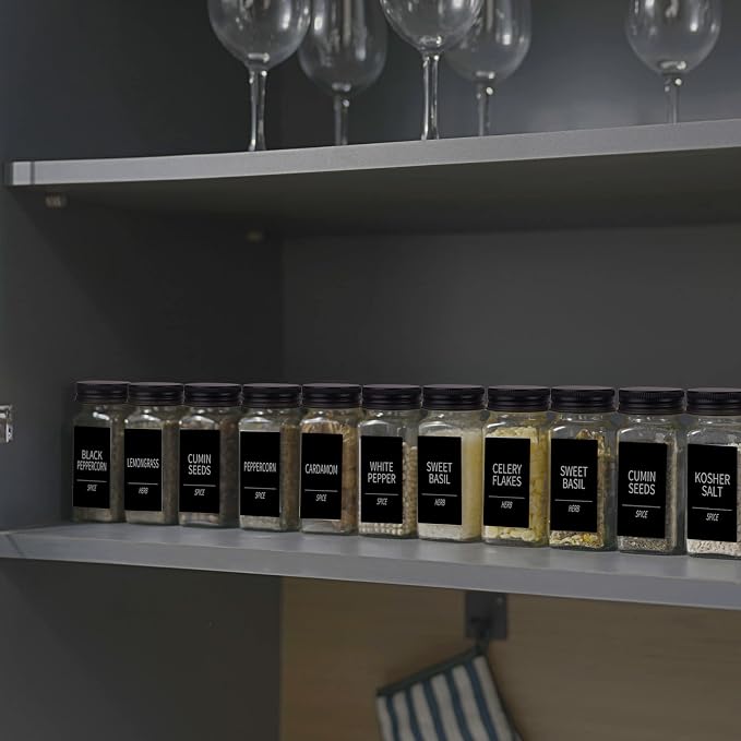 Churboro 48 Spice Jars with 547 Labels- Glass Spice Jars with Black Metal Caps - Image 6