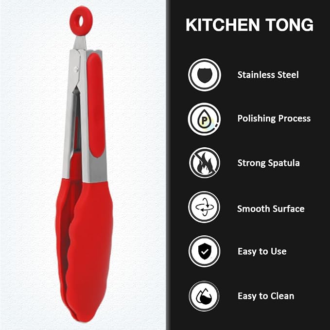 Mini Silicone Serving Tongs Set of 3, Small Kitchen Tongs - Image 3