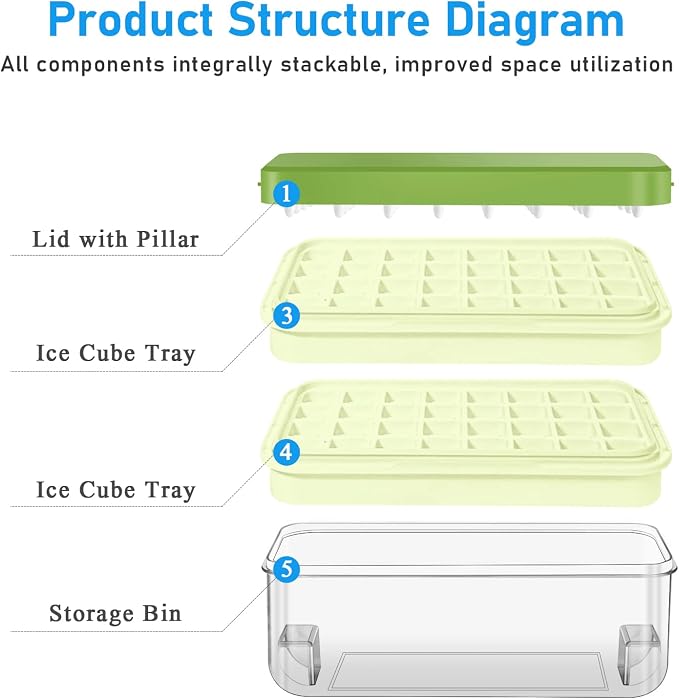 Ice Cube Tray with Lid and Bin, Ice Cube Pop Out Tray, Ice Cube Trays - Image 4