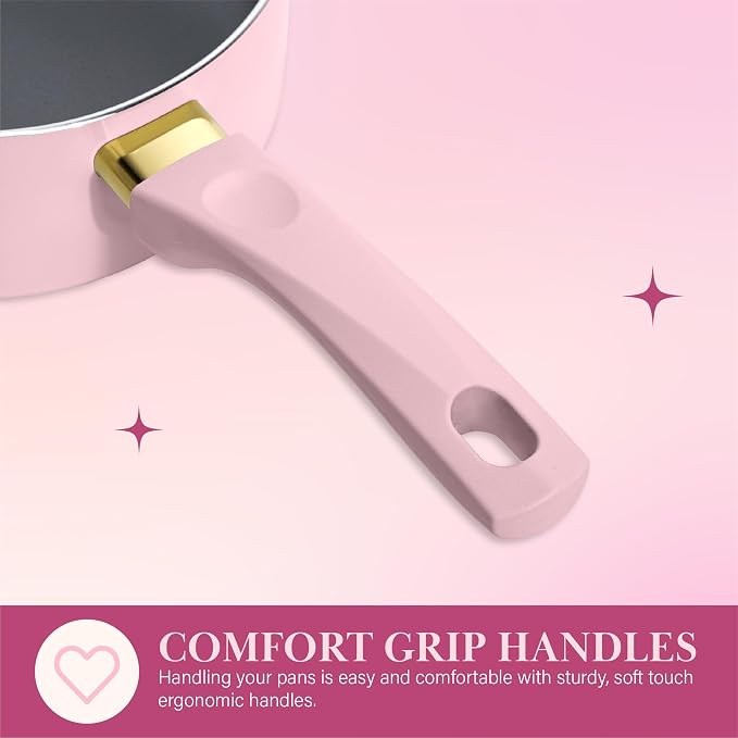 Paris Hilton Epic Nonstick Pots and Pans Set, Tempered Glass Lids, Soft Touch - Image 9