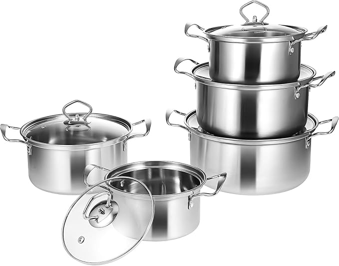 Kichvoe 5 Sets Stainless Steel Stock Pots Set by Kichvoe