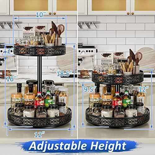 2 Tier Lazy Susan Organizer - Adjustable Rotating Spice Rack 12 inch
