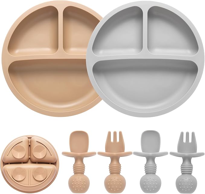 Eascrozn Silicone Baby Feeding Set, 2 Pack Divided Baby Plates by Eascrozn