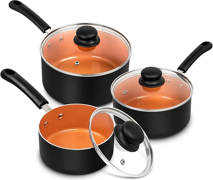 MICHELANGELO Ceramic Saucepan Set 1.5QT & 2QT & 3QT Nonstick Sauce Pans by Michelangelo