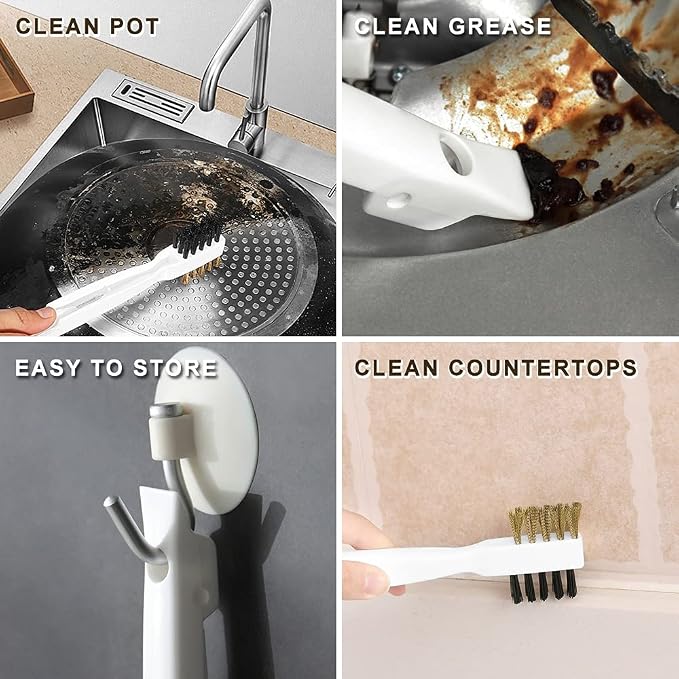 Kitchen Stove Cleaning Brush + Scraper Tool Set, Brass Wire Brushes - Image 4