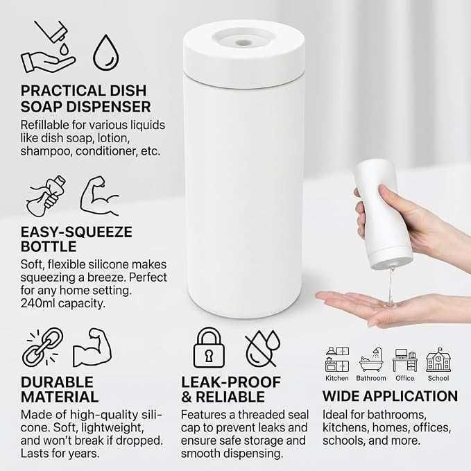 Dish Soap Dish Dispenser, 240ml Silicone Squeeze Washing Up Liquid and Hand - Image 5