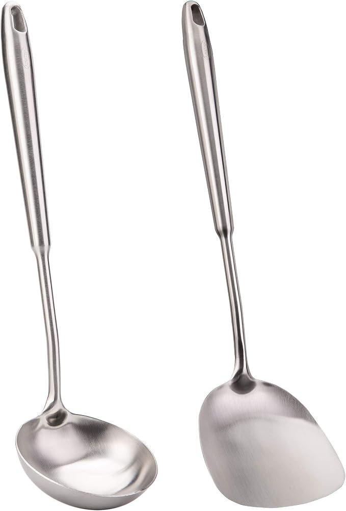 FJNATINH Wok Spatula and Soup Ladle Set by HOMEKITCHENTOOL