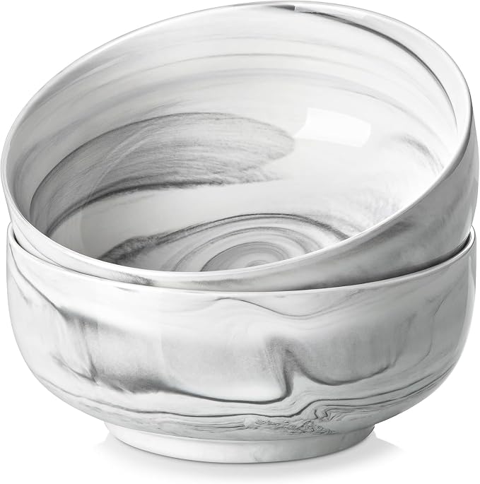 MALACASA Large Soup Bowls Set, 44 OZ Salad Bowl Cereal Bowl Set of 2, Marble by MALACASA
